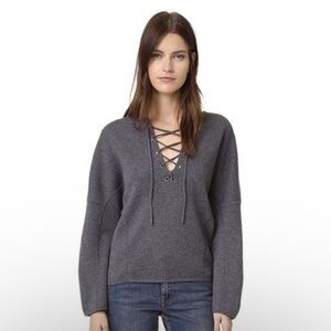 Vince Lace-Up Wool Cashmere Sweater gray XS dolman sleeve